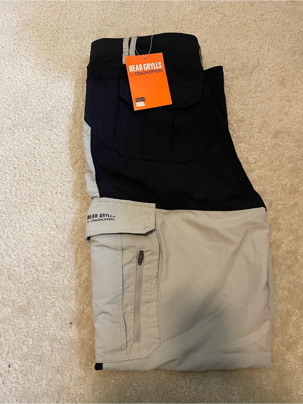 Bear Grylls Two-Tone Cargo Pants in Black and Tan